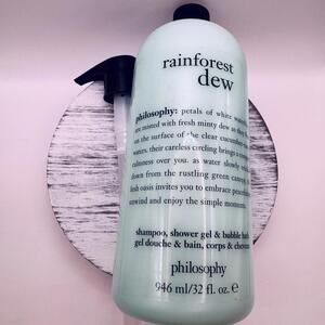 Philosophy RAINFOREST DEW Shampoo Shower Gel & Bubble Bath 32oz JUMBO Pump NEW